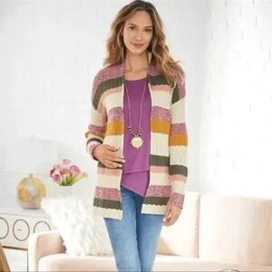 Soft Surroundings Nima Knit Multicolor Striped Bohemian Cardigan Women's Sz M